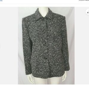 Bill Burns New York Wool Blend Jacket Blazer black Marled Pockets Button Sz 10